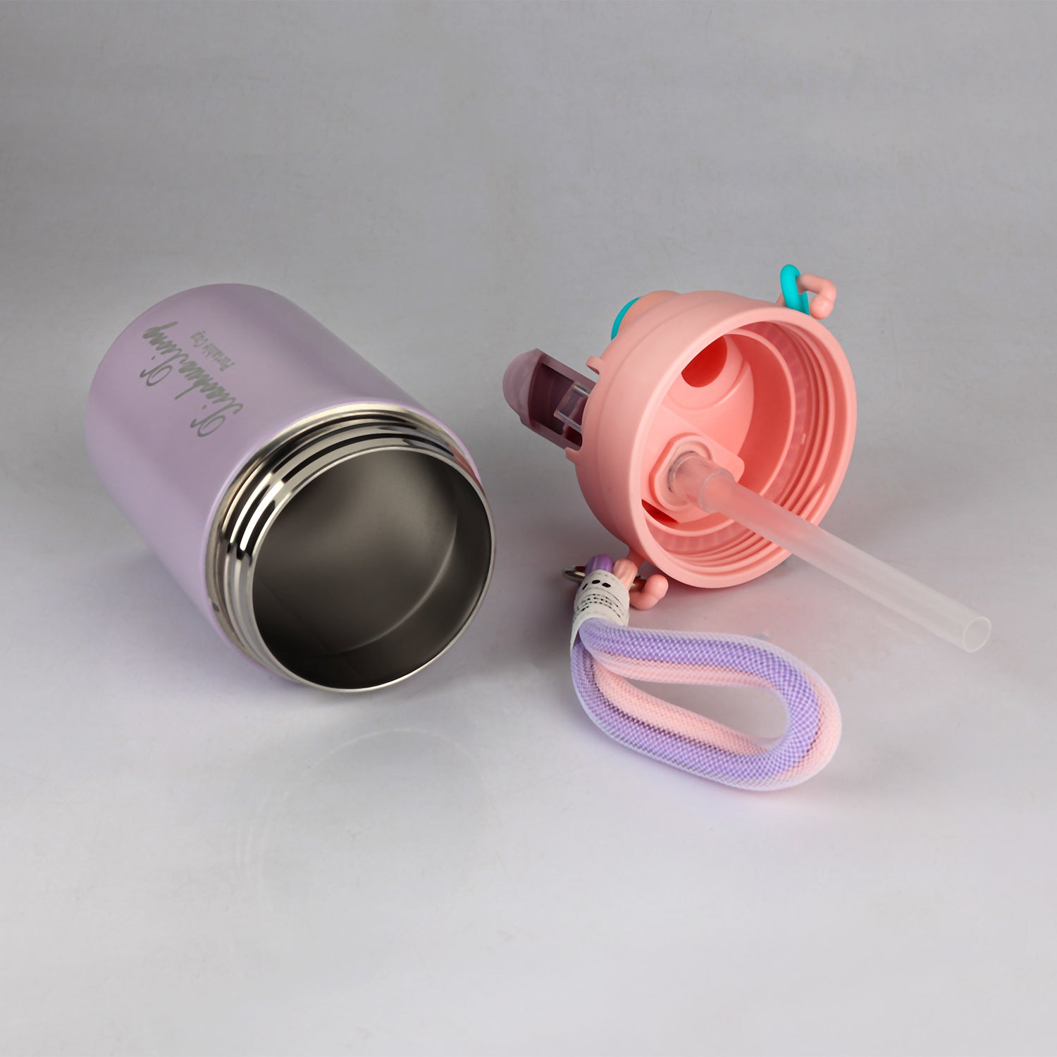 CARTOON APPLIQUE STAINLESS STEEL INSULATED SIPPER BOTTLE - PURPLE