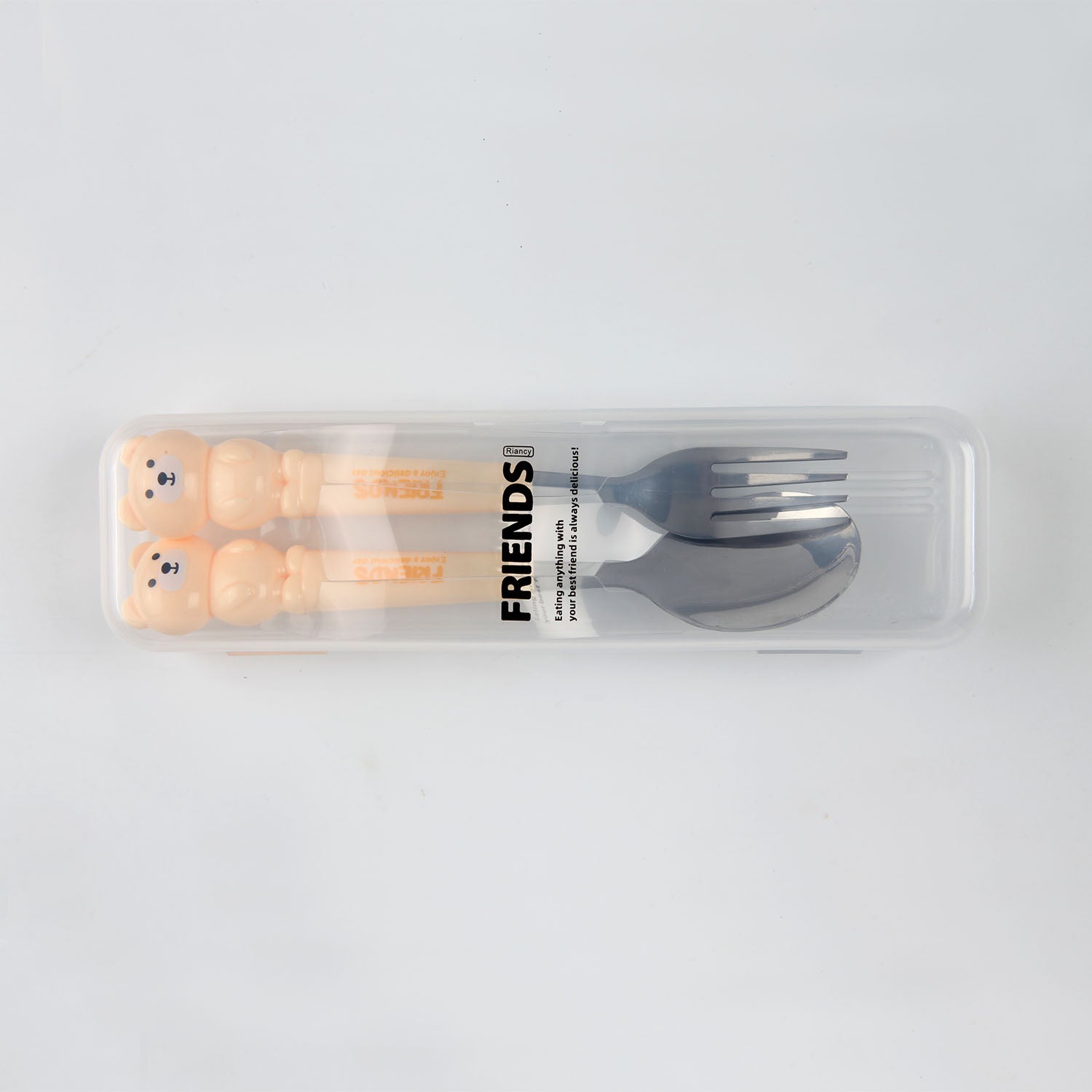 TEDDY DESIGN STAINLESS STEEL SPOON & FORK SET - YELLOW
