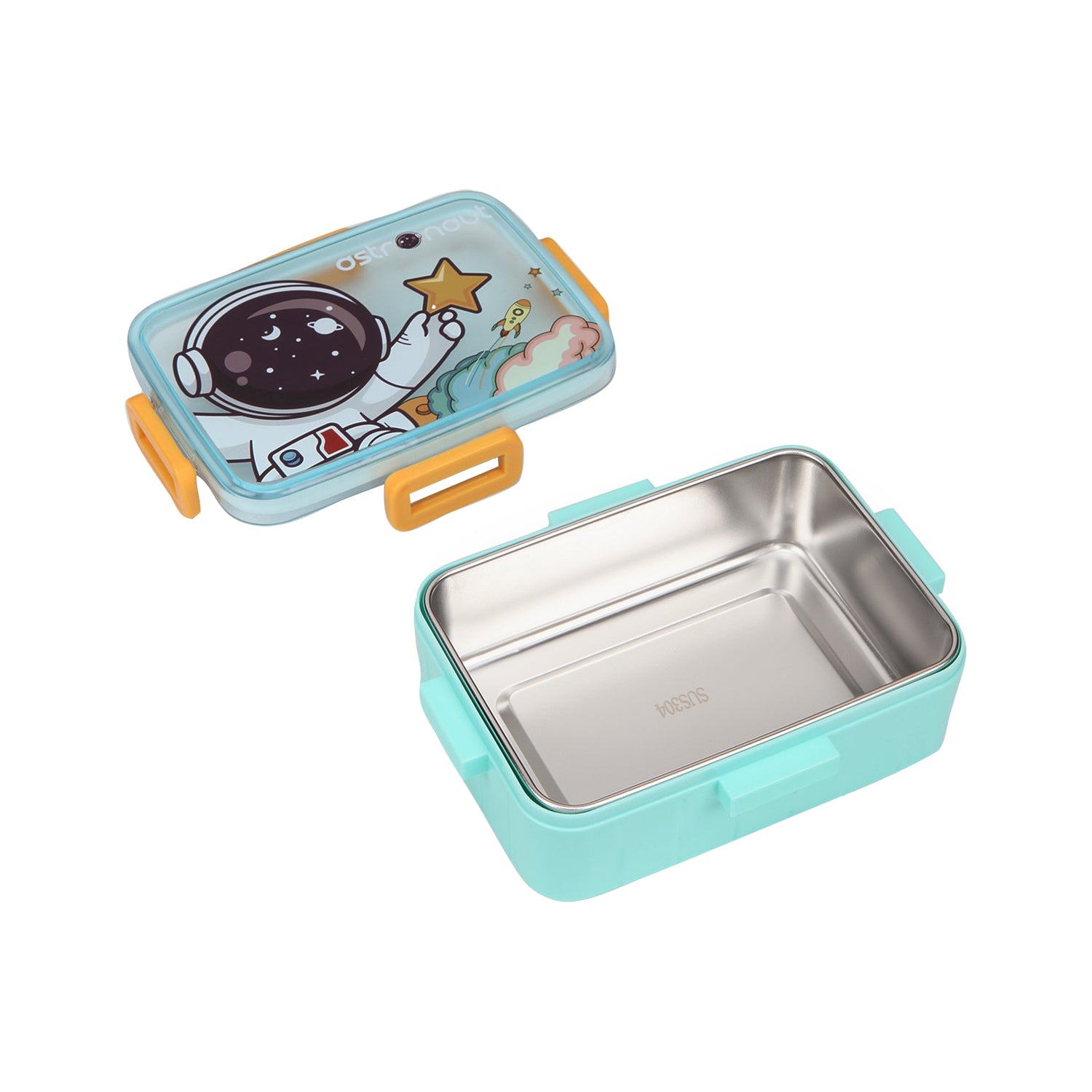 SINGLE COMPARTMENT ASTRONAUT PRINT INSULATED LUNCH BOX - BLUE