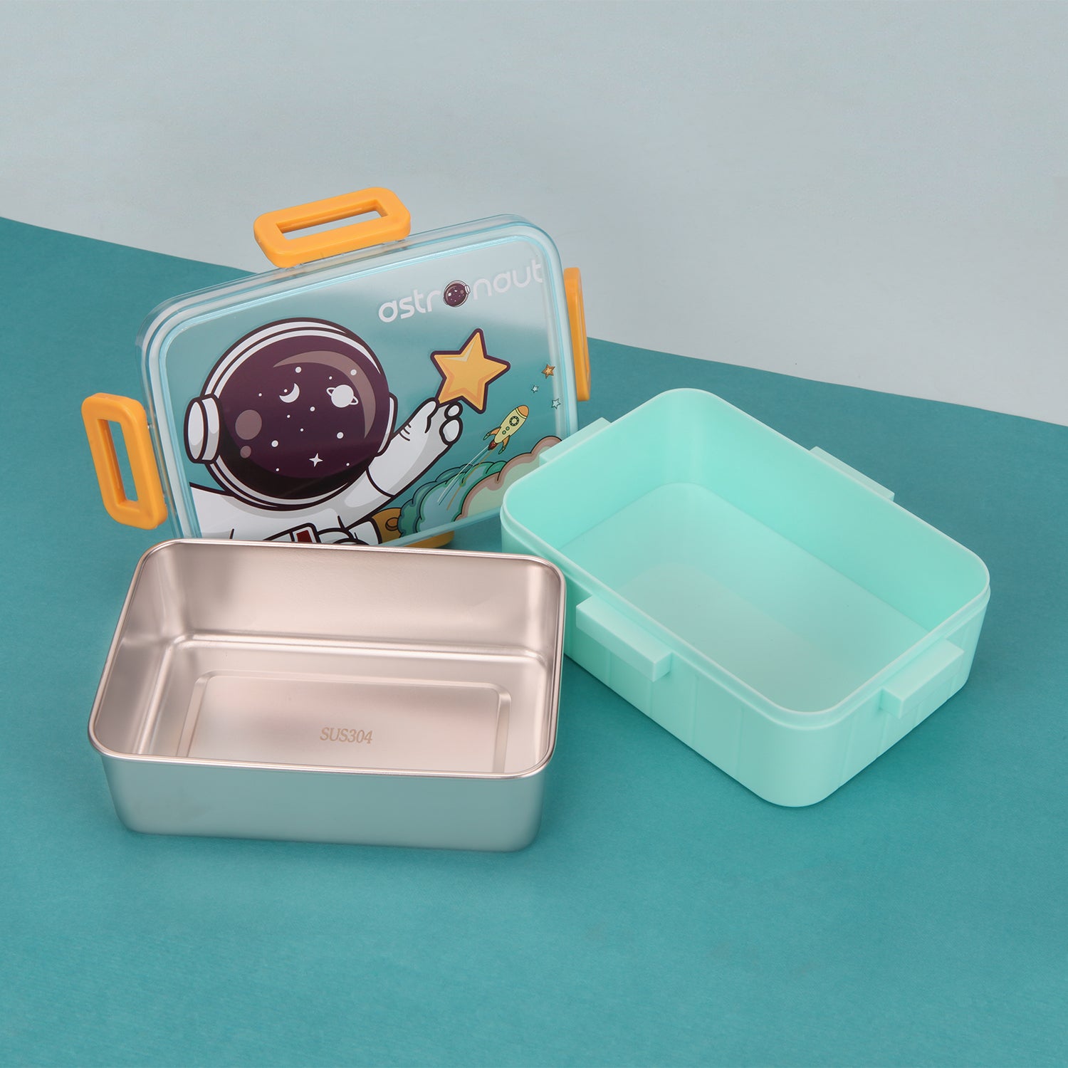 SINGLE COMPARTMENT ASTRONAUT PRINT INSULATED LUNCH BOX - BLUE