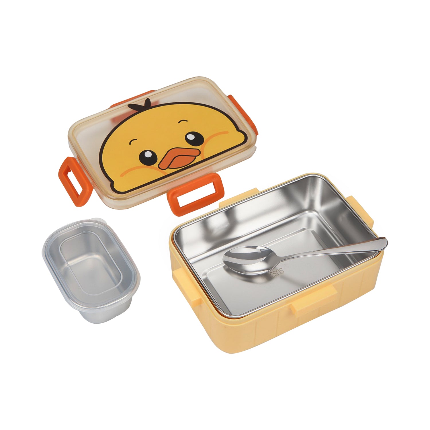 DUCK PRINT INSULATED LUNCH BOX WITH SEPARATE CONTAINER - YELLOW