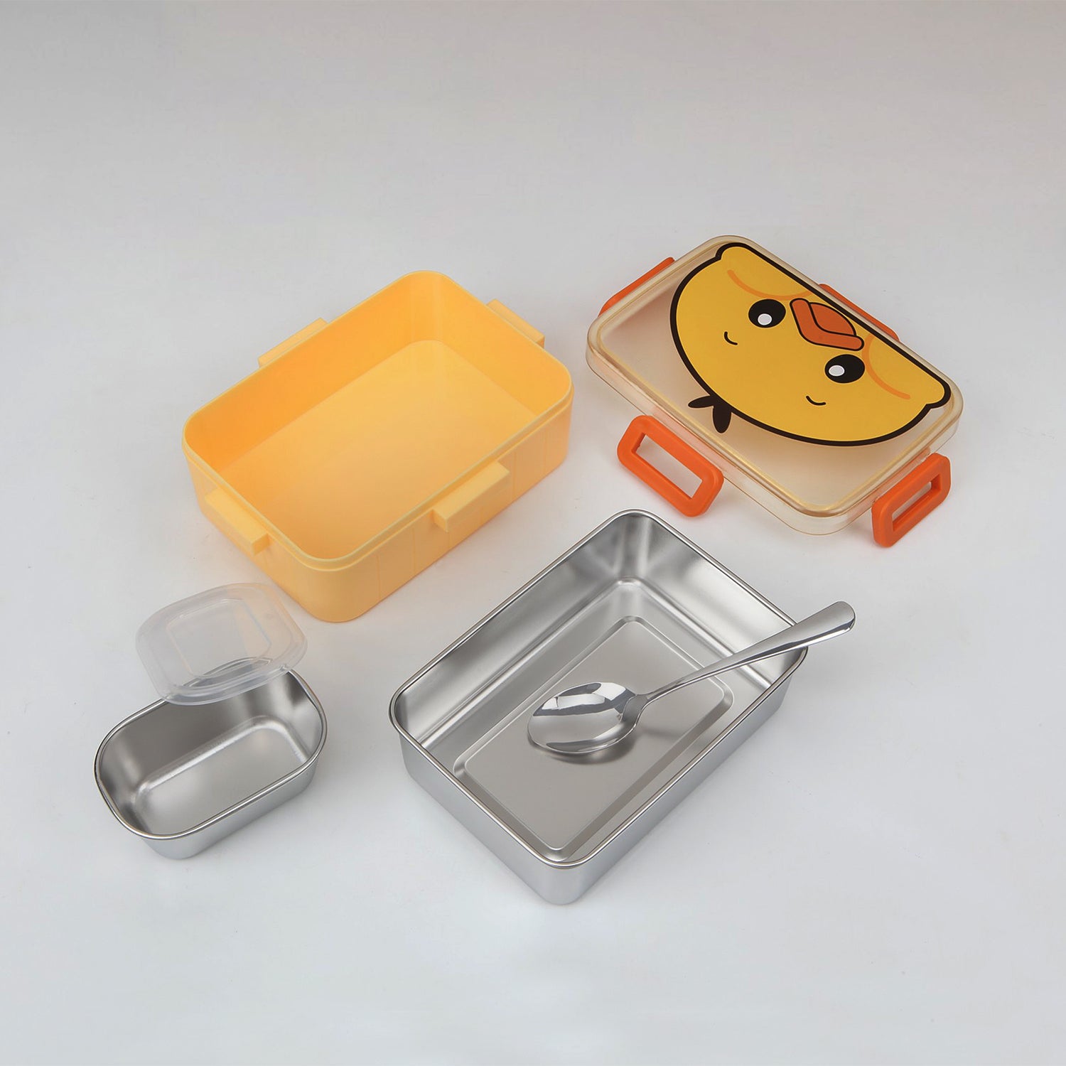 DUCK PRINT INSULATED LUNCH BOX WITH SEPARATE CONTAINER - YELLOW