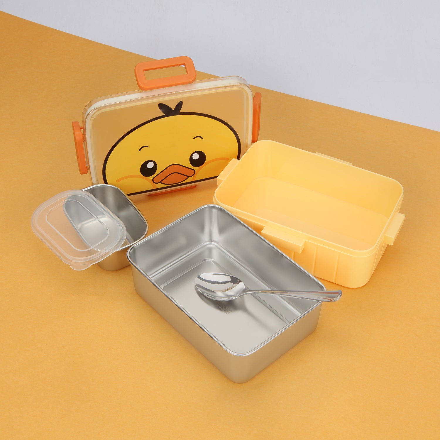 DUCK PRINT INSULATED LUNCH BOX WITH SEPARATE CONTAINER - YELLOW