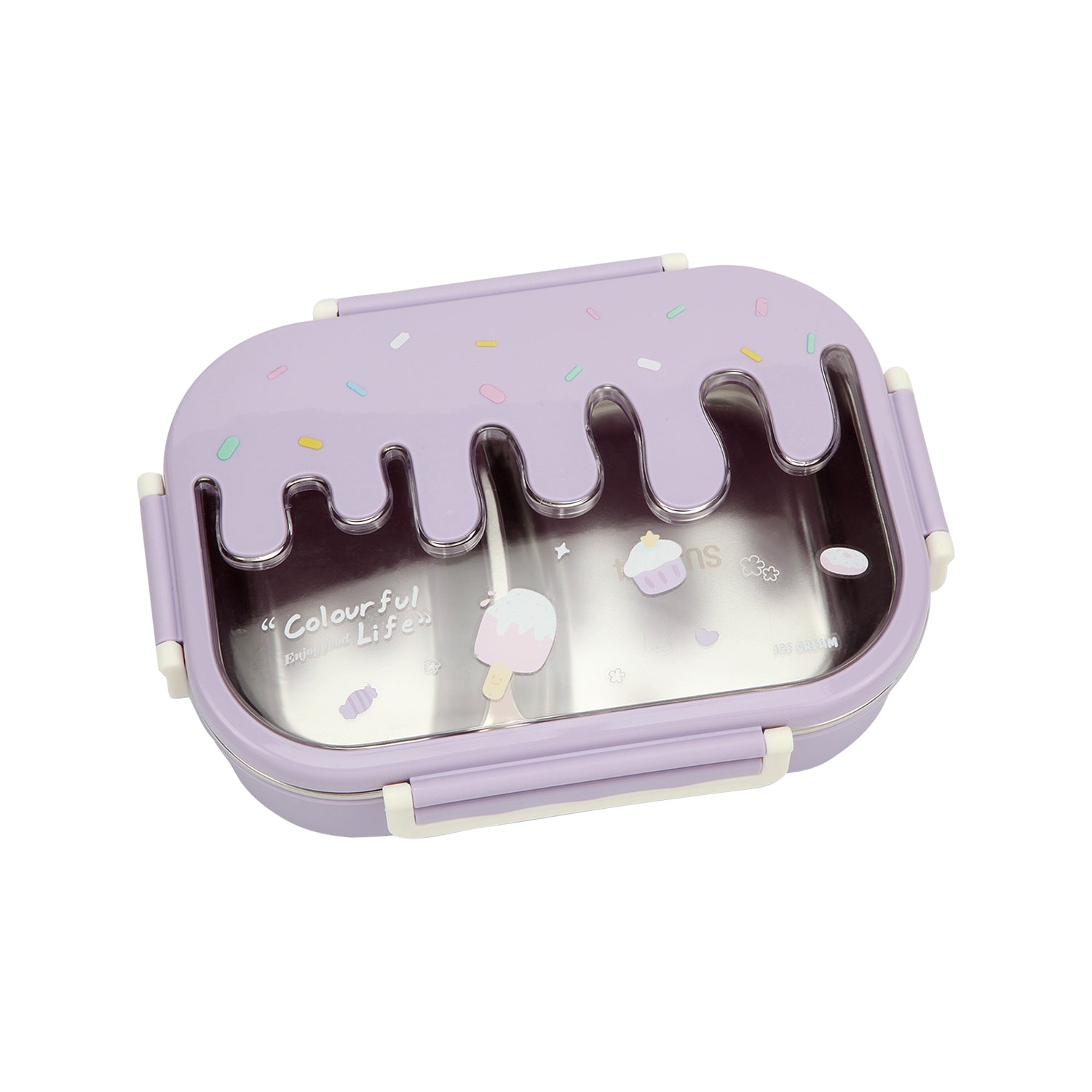 DOUBLE COMPARTMENT ICE-CREAM PRINT INSULATED LUNCH BOX -  PURPLE