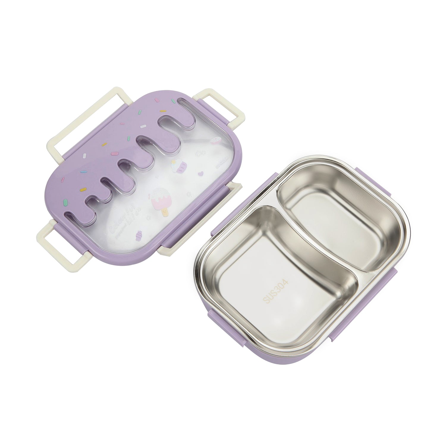 DOUBLE COMPARTMENT ICE-CREAM PRINT INSULATED LUNCH BOX -  PURPLE