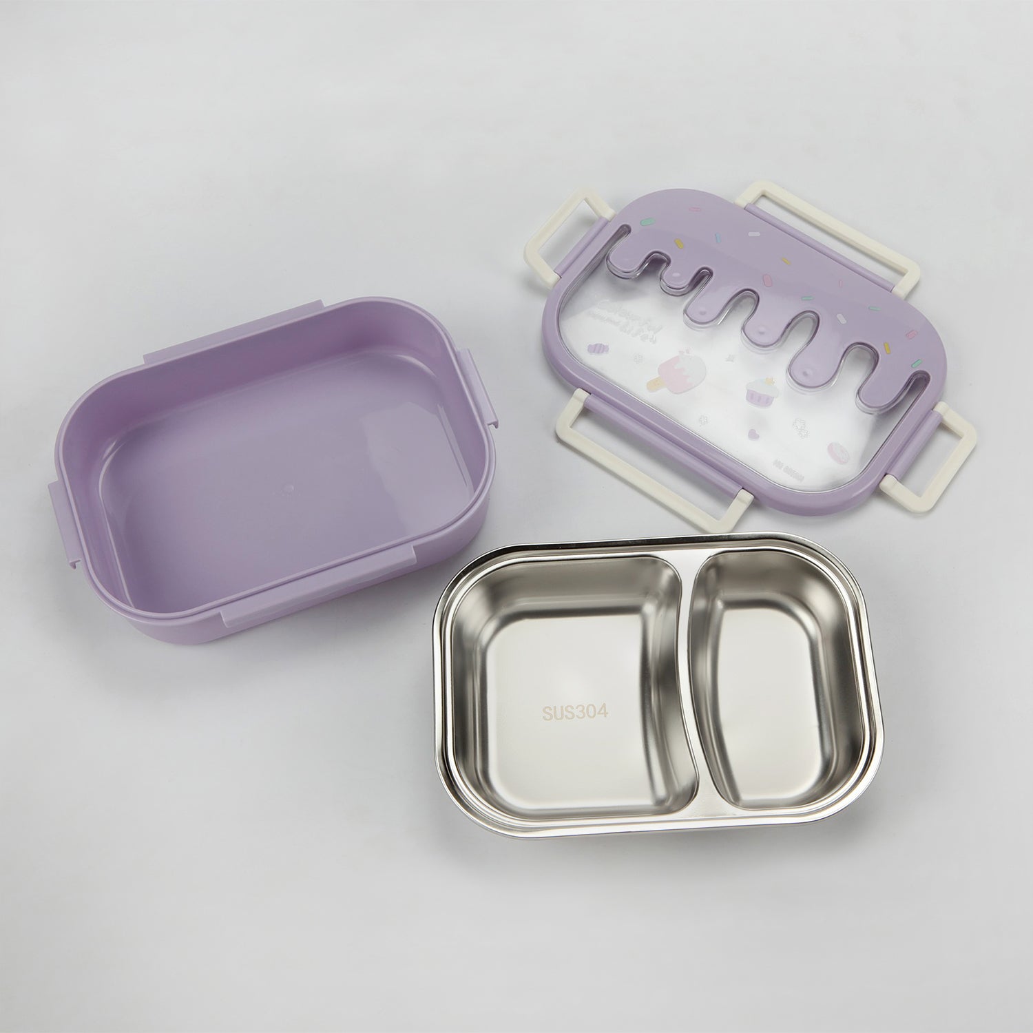 DOUBLE COMPARTMENT ICE-CREAM PRINT INSULATED LUNCH BOX -  PURPLE