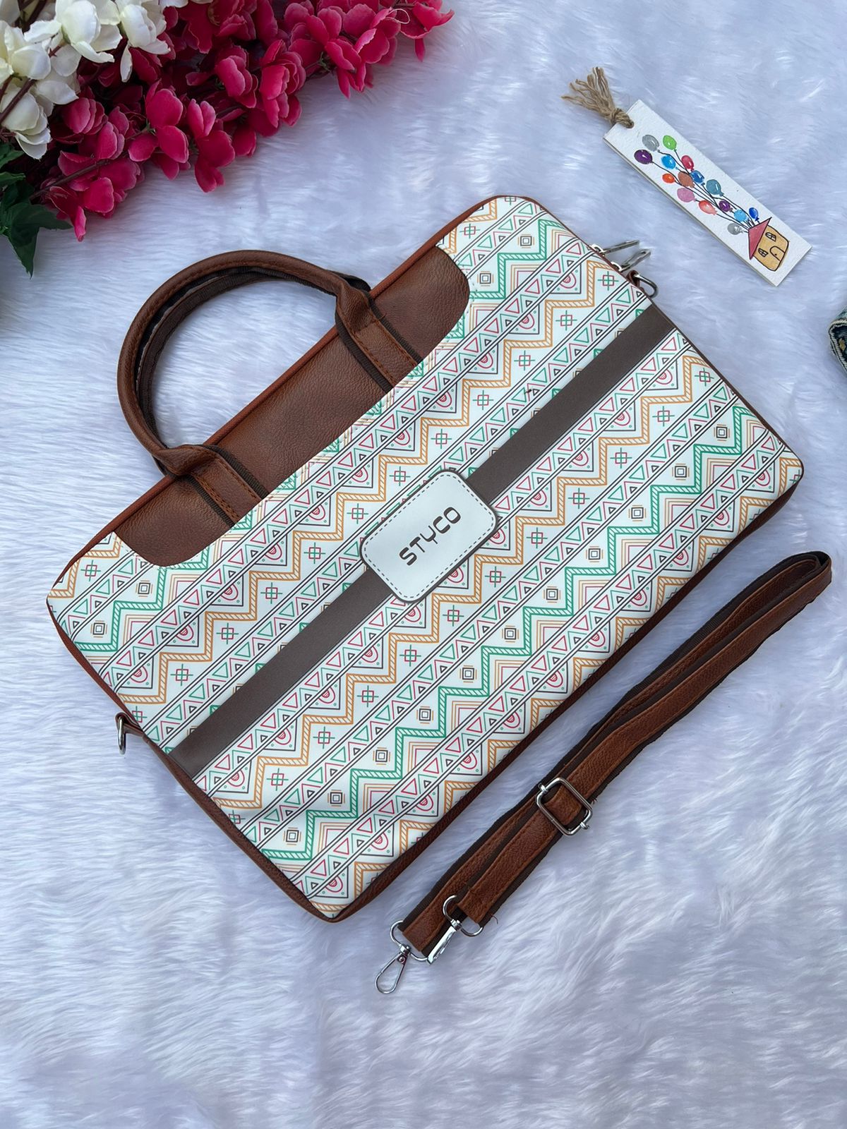 Zig Zag Design Multicoloured Laptop Bag