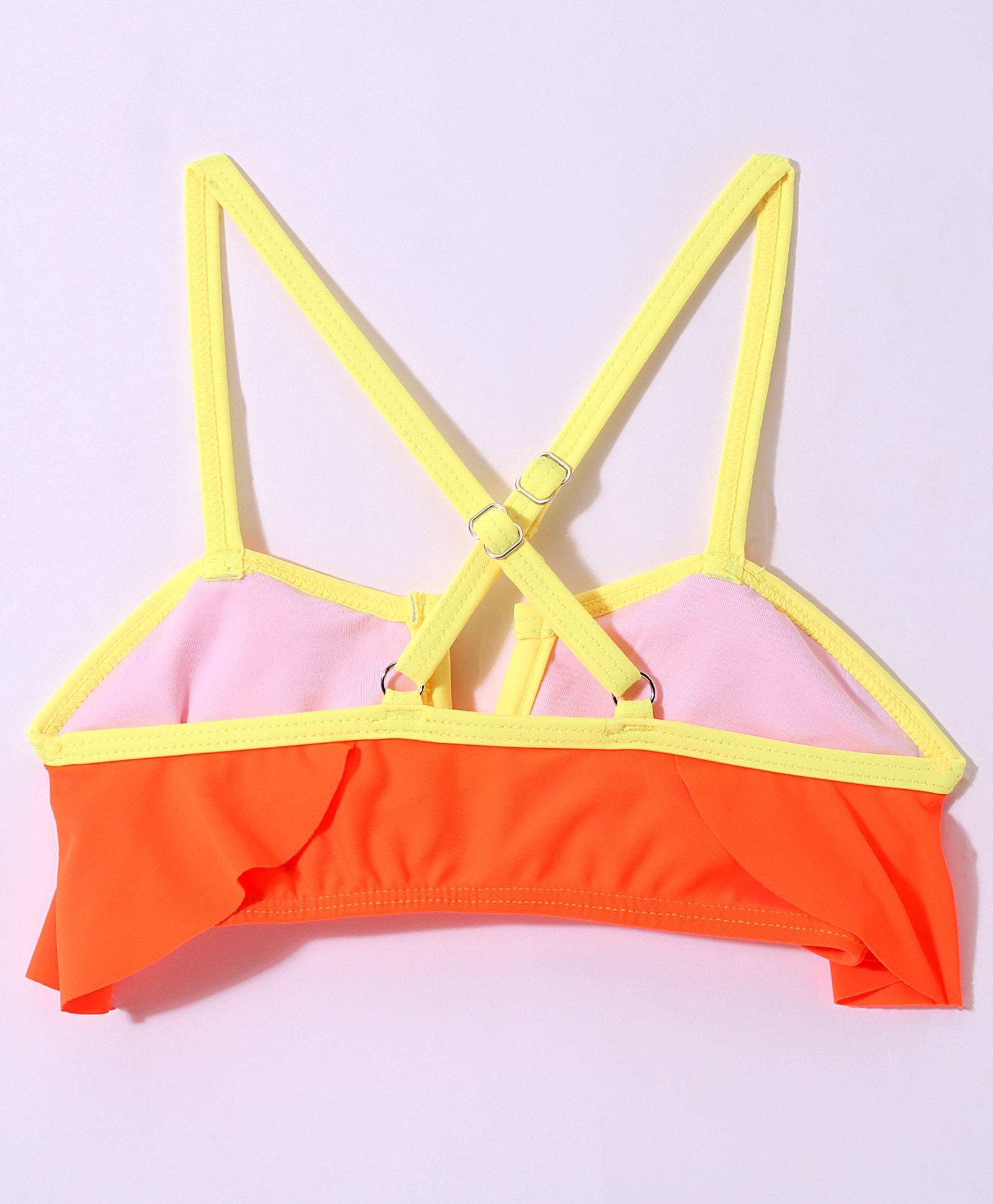 SPAGHETTI STYLE BUCKLE APPLIQUE 2 PIECE SWIMSUIT - ORANGE (2 TO 9 YEARS)