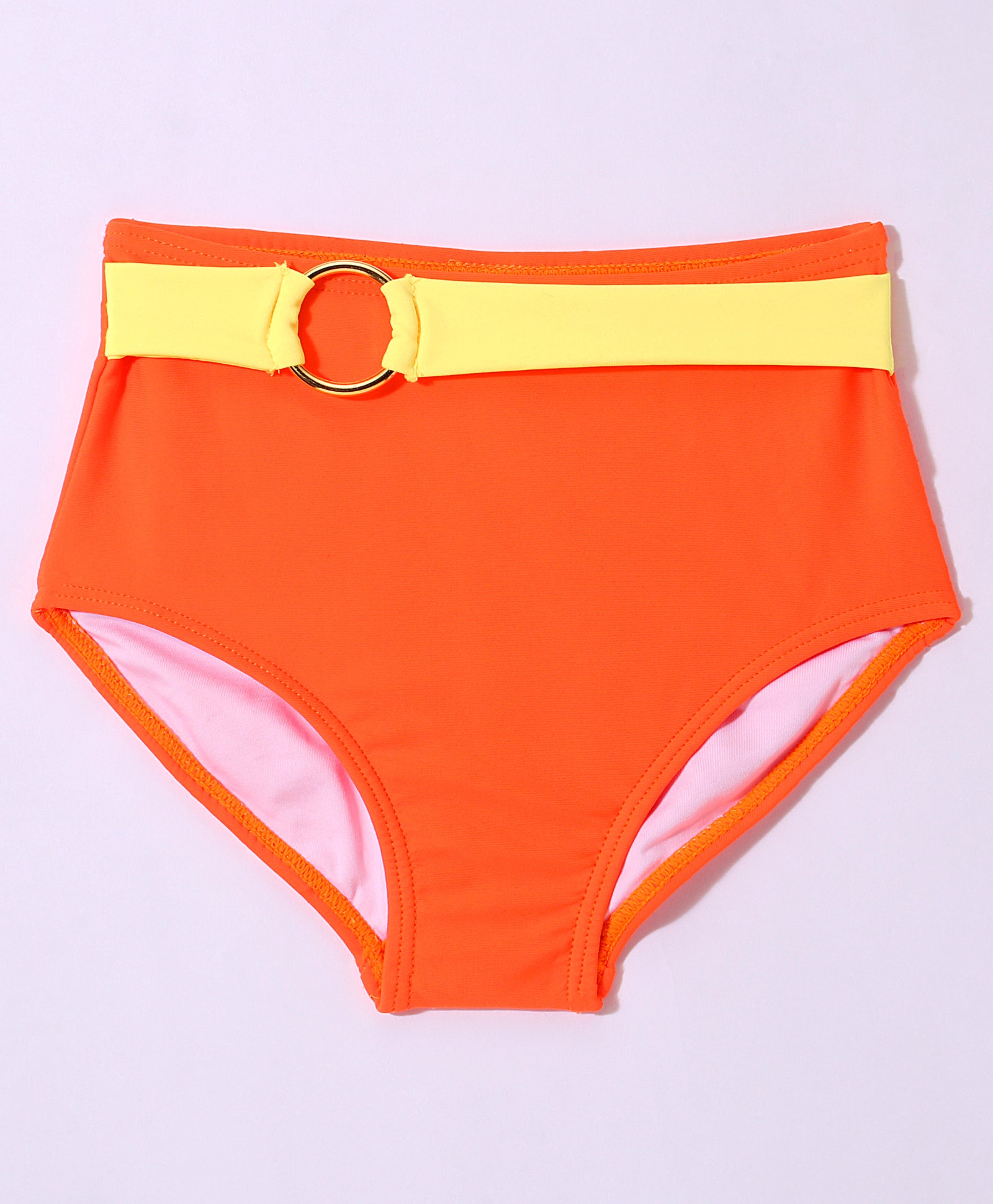 SPAGHETTI STYLE BUCKLE APPLIQUE 2 PIECE SWIMSUIT - ORANGE (2 TO 9 YEARS)