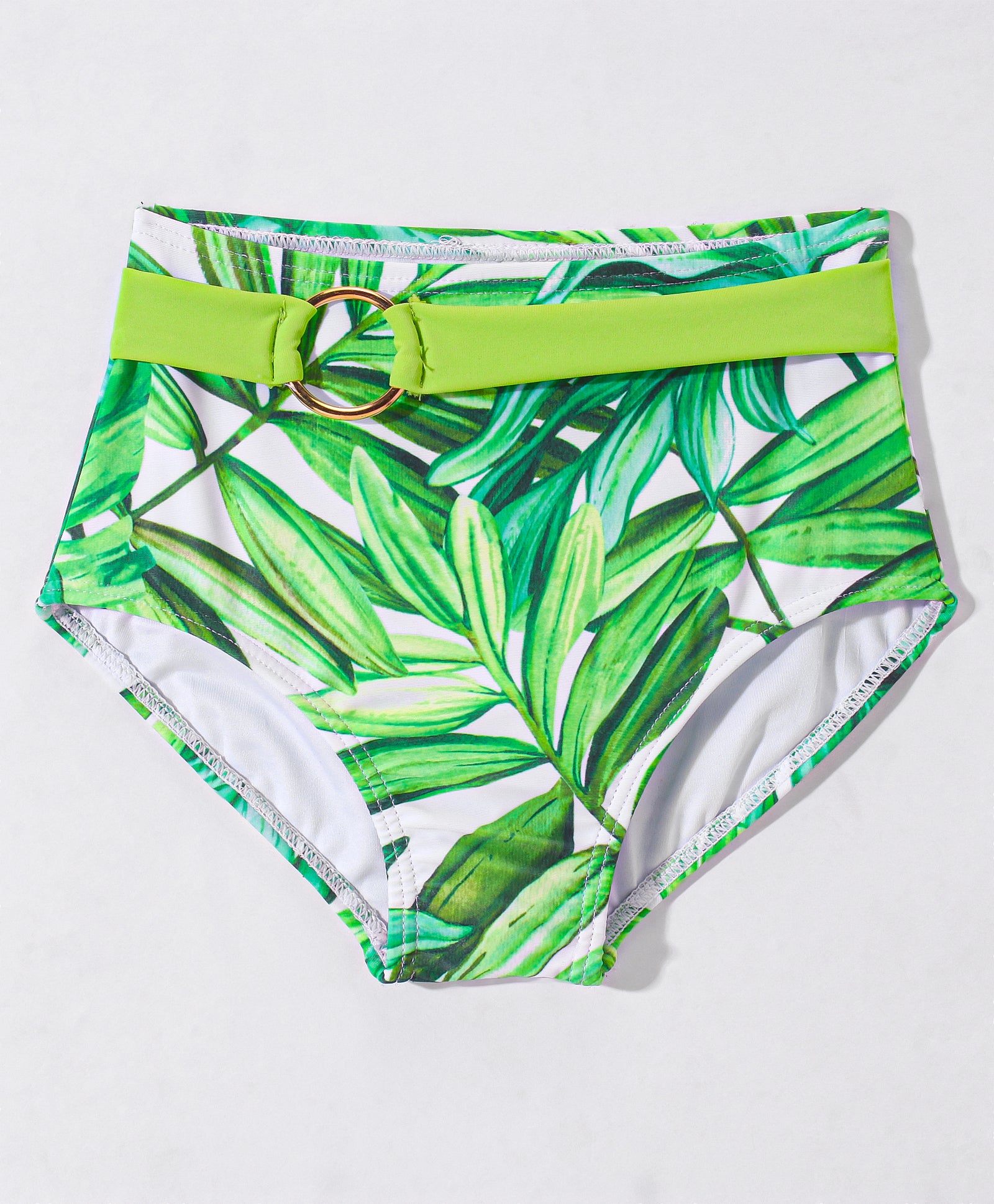 TROPICAL PRINT SPAGHETTI STYLE BUCKLE APPLIQUE 2 PIECE SWIMSUIT - GREEN (2 TO 9 YEARS)