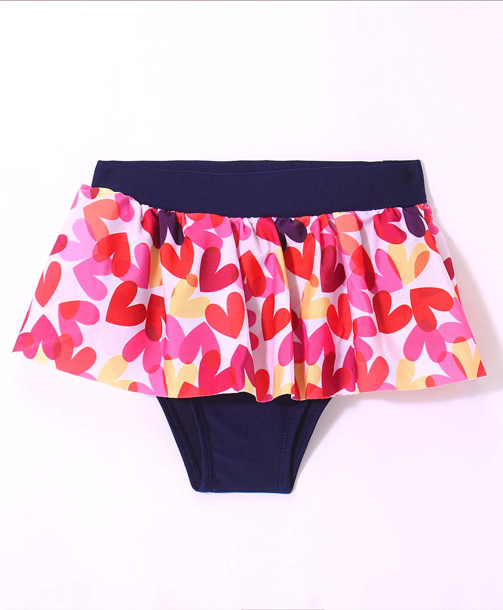 HEART PRINTED FULL SLEEVES SKIRT STYLE 2 PIECE SWIMSUIT - PINK & NAVY (1 TO 6 YEARS)