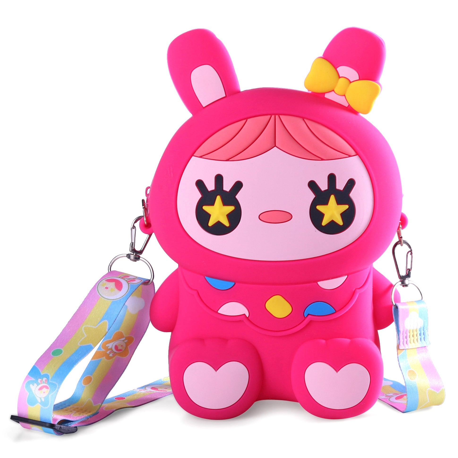 Starry Eyes Doll Shape Silicone Sling Bag - Dark Pink