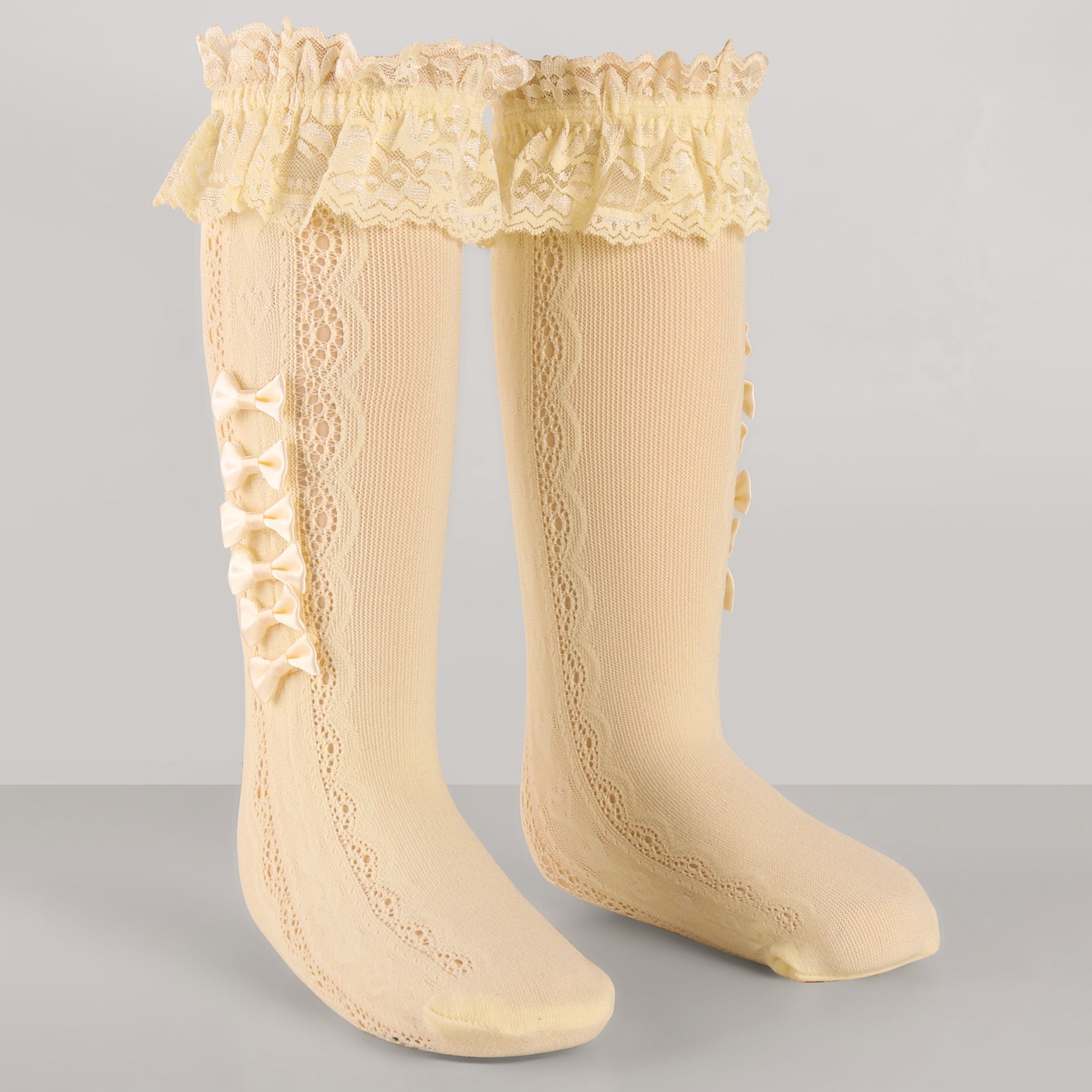 Pack Of 1 Frill Applique Side Bow Knee Length Socks - Yellow (4 TO 10 YEARS)