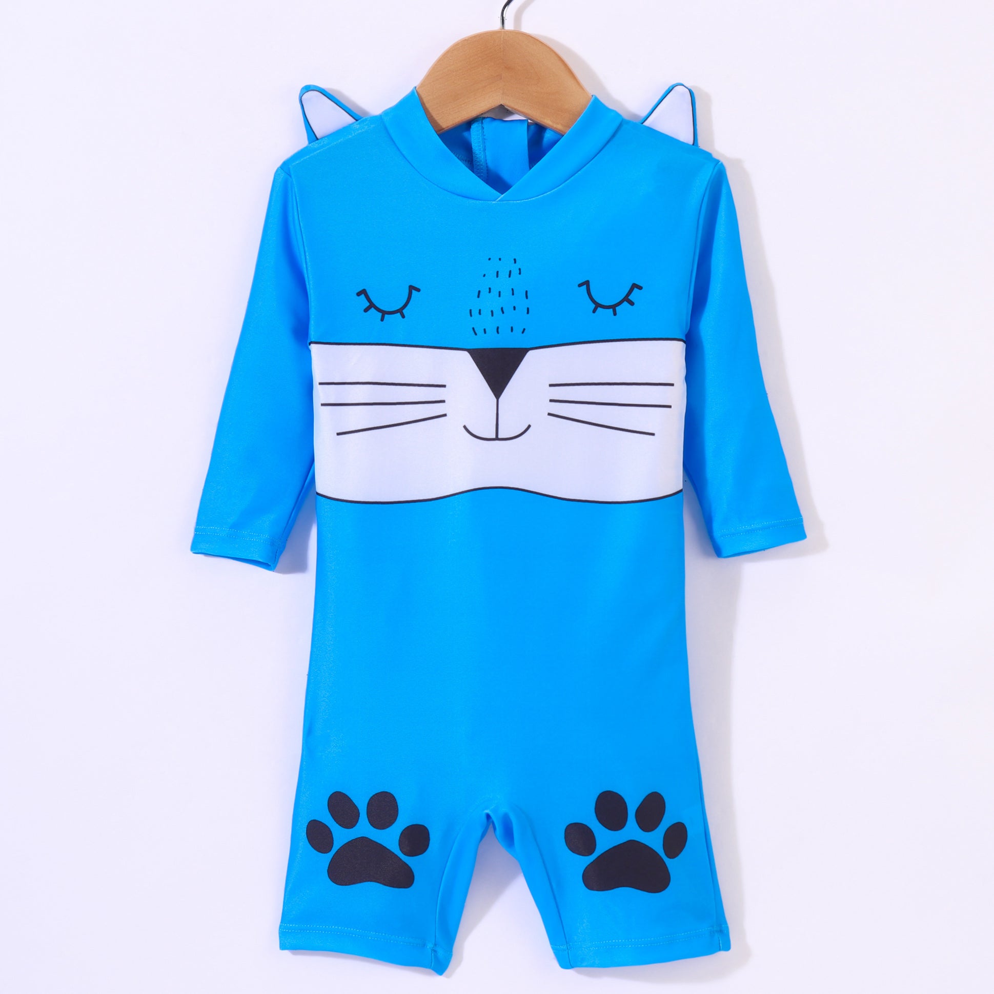 CAT FACE FULL SLEEVES LEGGED SWIMSUIT - BLUE (1 TO 6 YEARS)