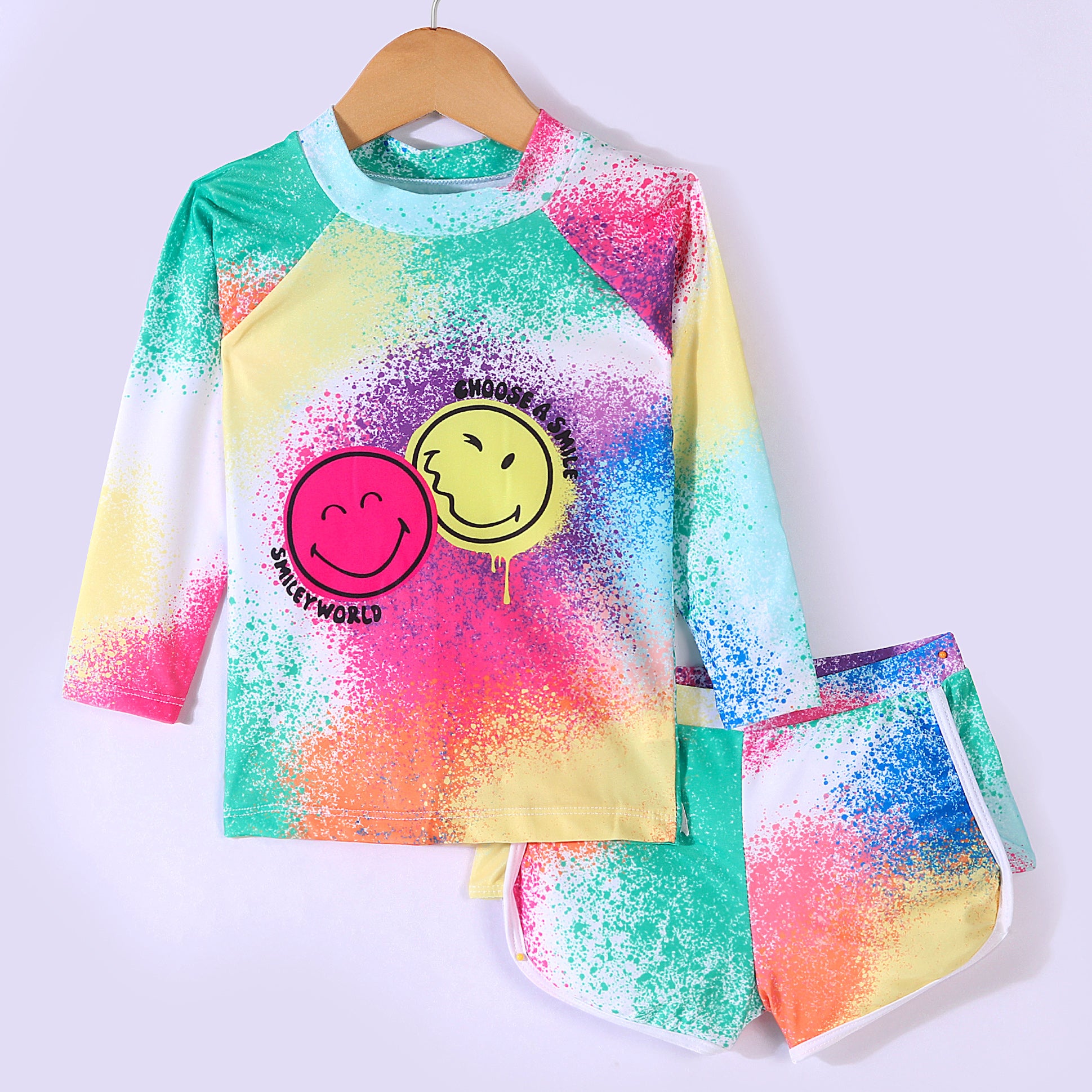 TIE-DYE SMILE PRINT FULL SLEEVES 2 PIECE SWIMSUIT - MULTICOLOR (3 TO 10 YEARS)