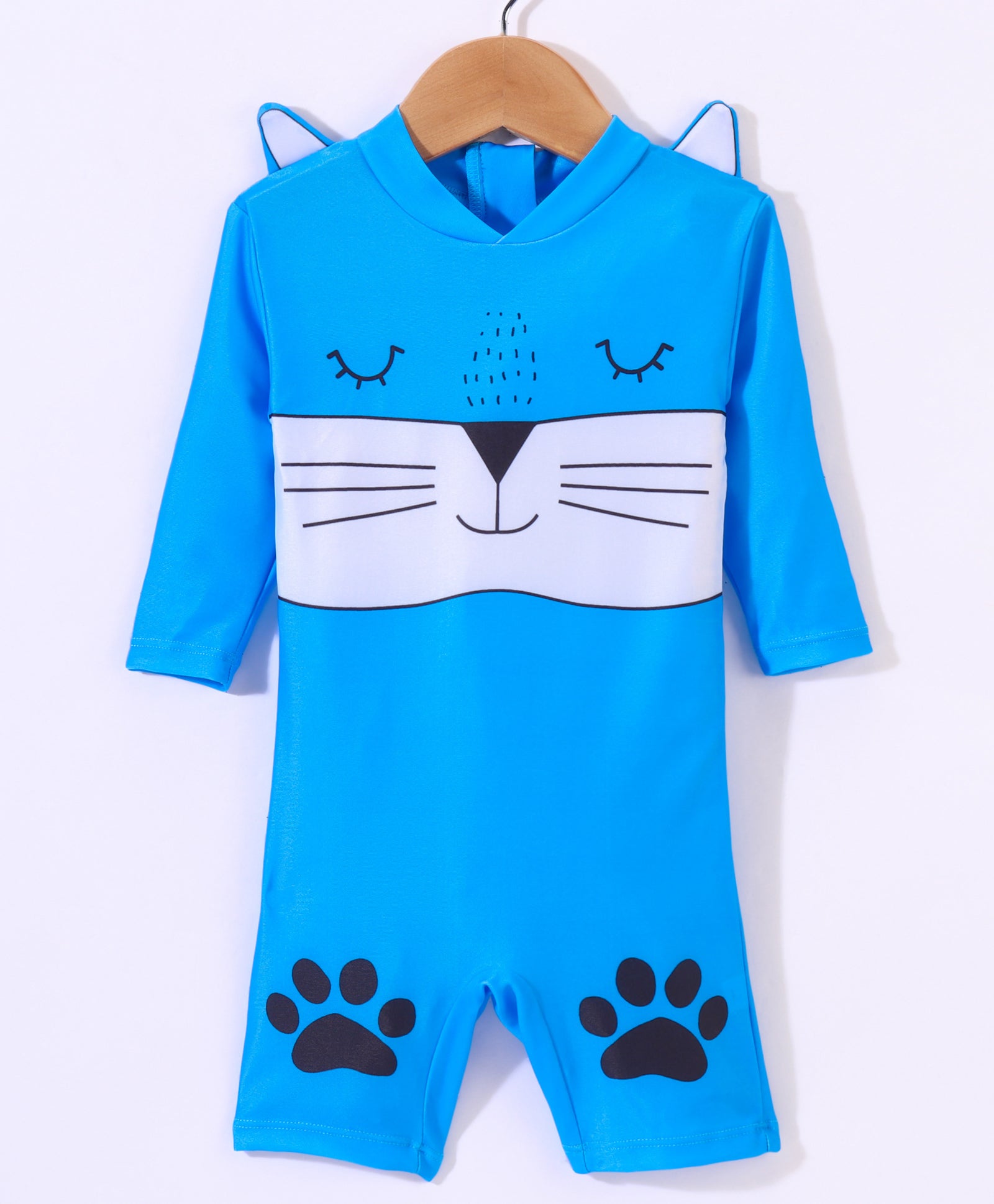 CAT FACE FULL SLEEVES LEGGED SWIMSUIT - BLUE (1 TO 6 YEARS)