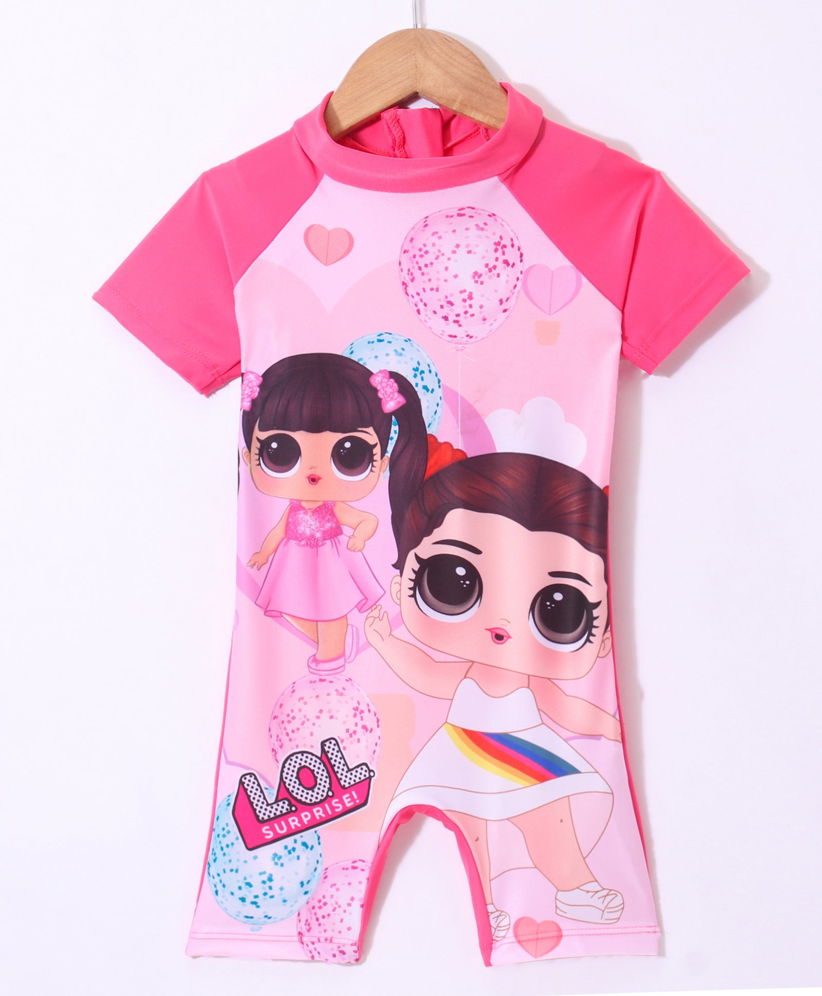 DOLL PRINTED HALF SLEEVES LEGGED SWIMSUIT - PINK (2 TO 7 YEARS)
