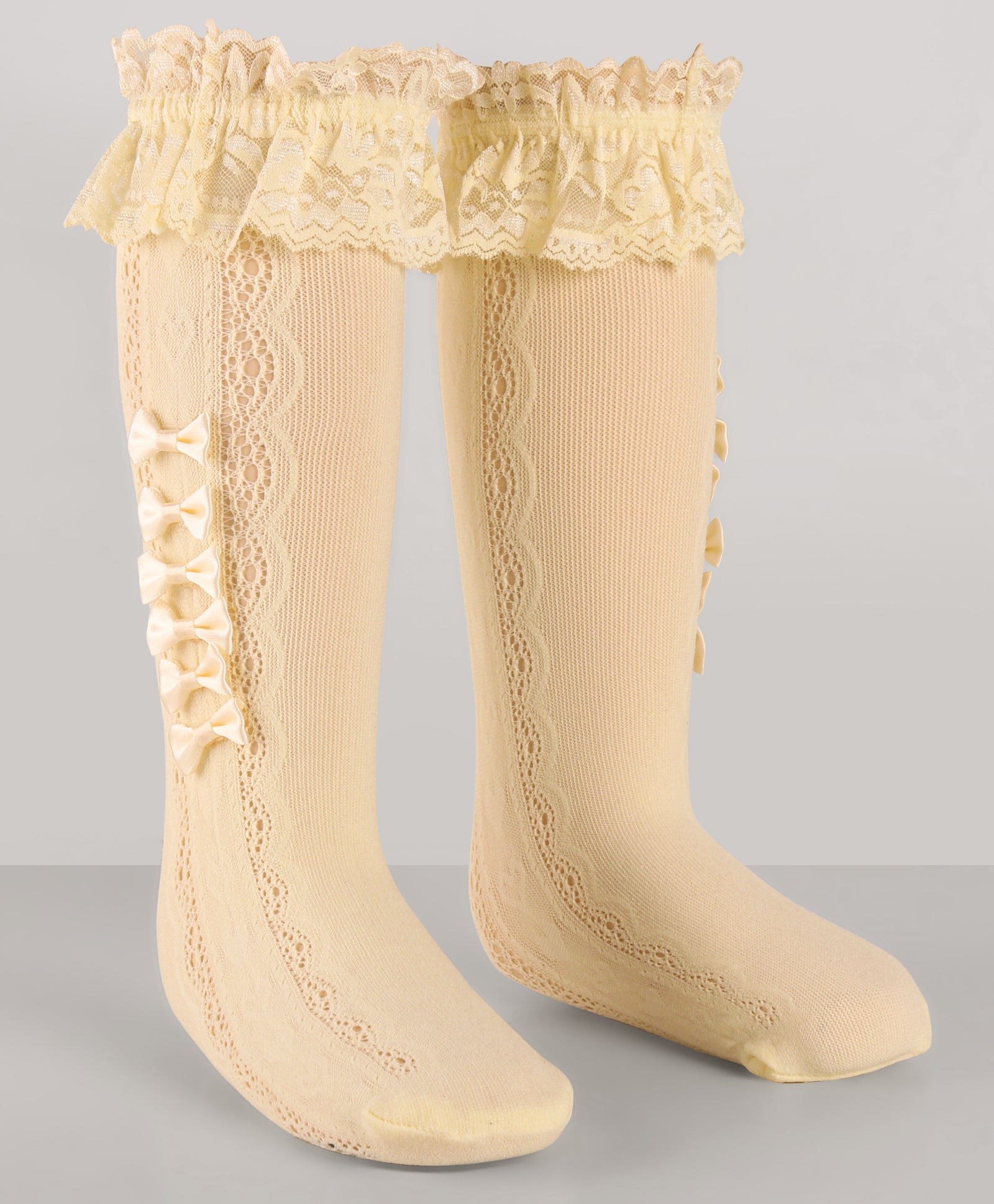 Pack Of 1 Frill Applique Side Bow Knee Length Socks - Yellow (4 TO 10 YEARS)